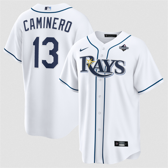 Men's White Tampa Bay Rays #13 Junior Caminero 2026 World Series Home Cool Base Stitched Baseball Jersey